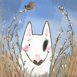 вебра весна бультерьер и птичка