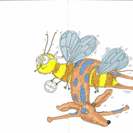 гигантская пчела с компасом, перевозит пса