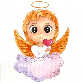 Акварельный скетч, персонаж ангел