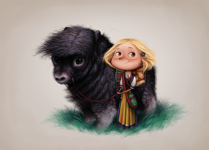 Girl with muskox