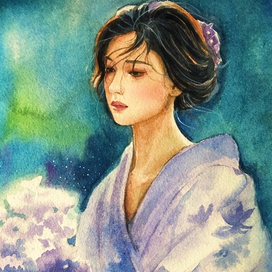 гейша с букетом 