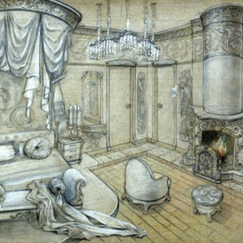 Рисунок интерьера спальной