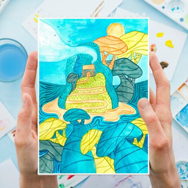 Акварельная открытка на тему "Путешествие домой"