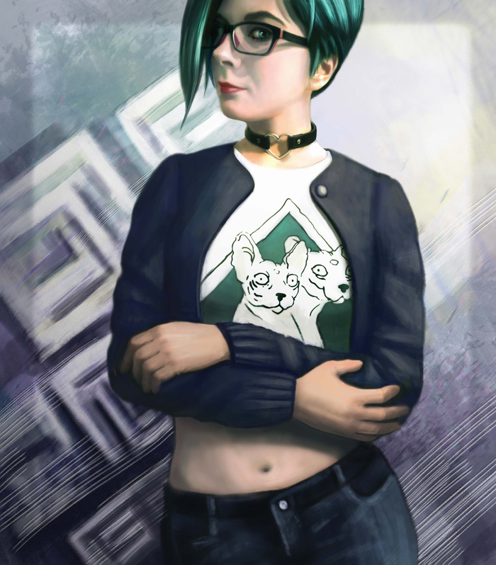 Girl with cats in the chest