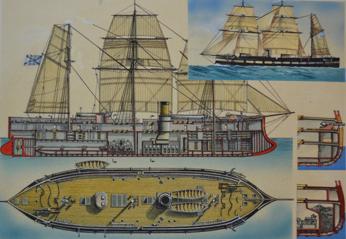 Устройство броненосного  корабля. Иллюстрация к книге  Г. Смирнова ,"Корабли и сражения".