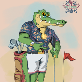 Персонаж гольф клуба в образе богатого крокодила.