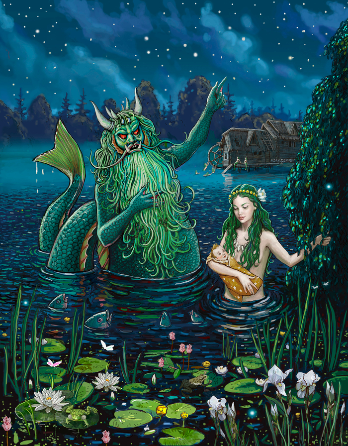 Водяной ругает русалку Таисью.