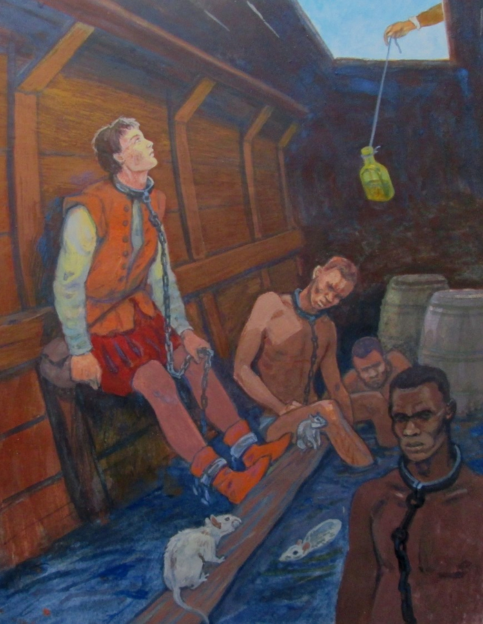 Р. Хаггард "Дочь Монтесумы" (илл. 6 "Томас в трюме с рабами)