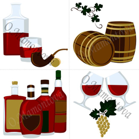 Иллюстрации для оформления окон коньячного магазина