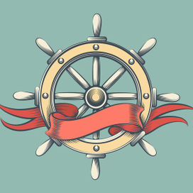 Hand Made Vintage Steering Wheel with Banner Drawn in Engraving Style