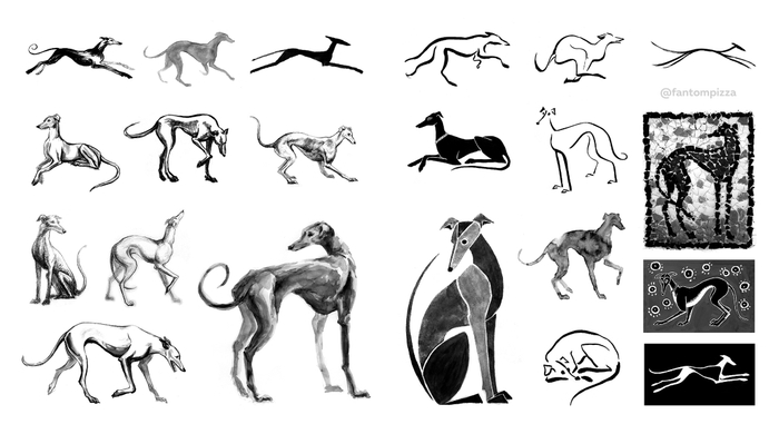 Грейхаунд в разных техниках, 2