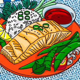 серия иллюстраций на тему еды