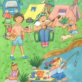 Семья на отдыхе у реки