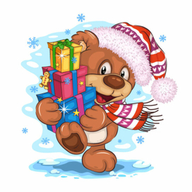 Cartoon Teddy Bear with Gifts.
