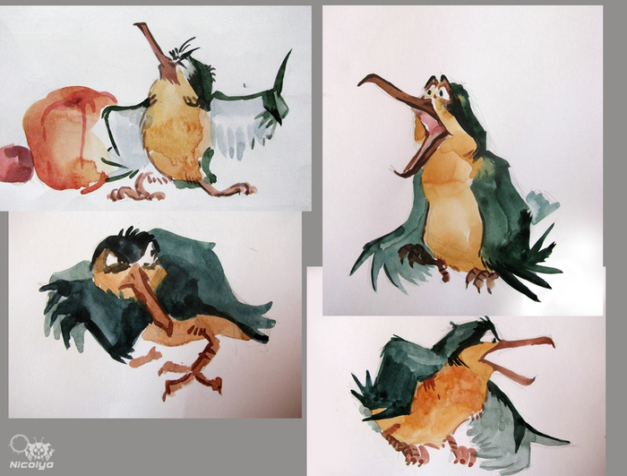 Эскизы персонажей к тайской сказке «Болтливая птичка»( студенческий семестровый проект)