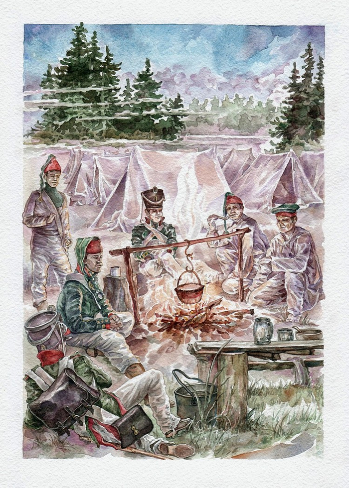На привале ( серия открыток об Отечественной войне 1812 года )