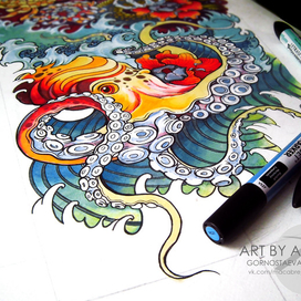 Осьминог. Эскиз татуировки. Tattoo flash. Octopus. 