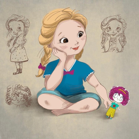 Девочка Мила и её бумажная кукла Лотта для книги «Мила и Лотта