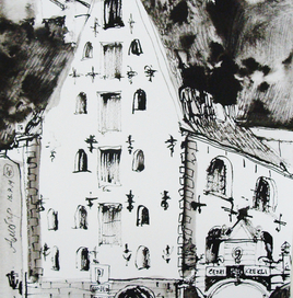 Рига 3. б., тушь, бамбуковое перо, 40х30