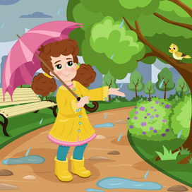 Милая девочка под дождем