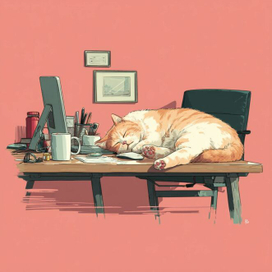 кот спит на столе