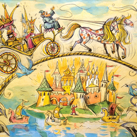 Поглядите, ваше величество, на море золотой дворец выстроен!