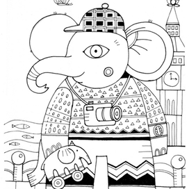 Слон - фотограф (лист для раскрашивания)