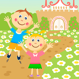 Иллюстрация. Дети радуются, они нашли замок.