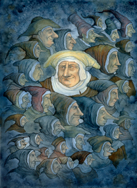 "Лица 2"тушь,перо,акварель 2015