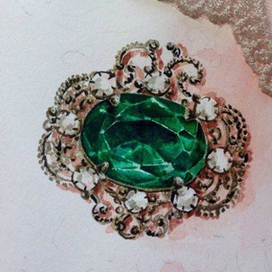 брошь с изумрудом и жемчугом
