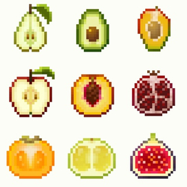 Набор пиксельных фруктовых иконок