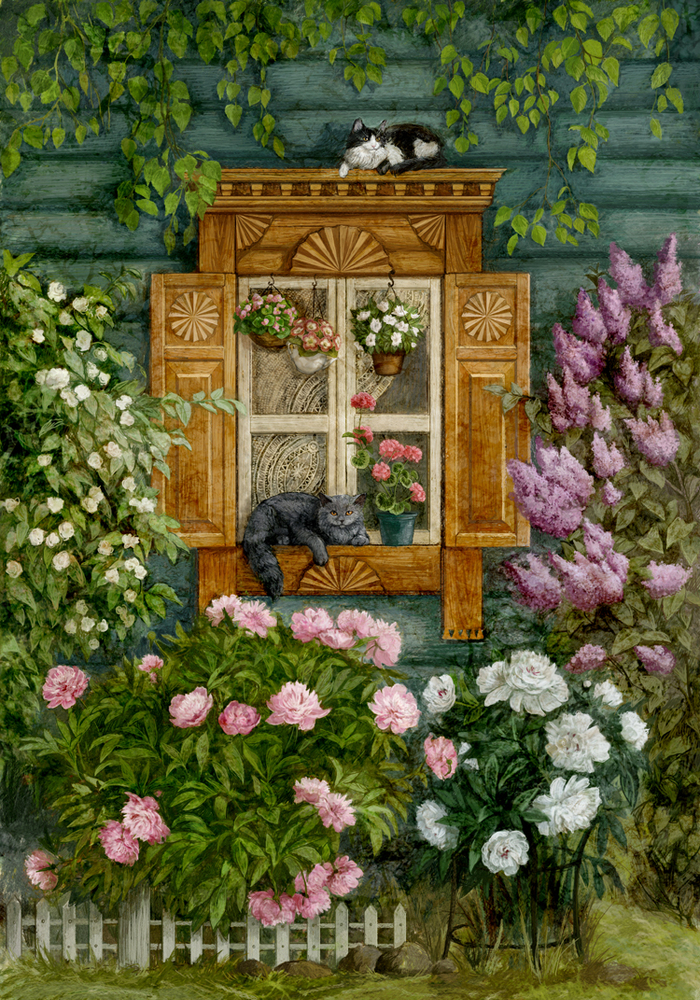 Кошки на окошке)