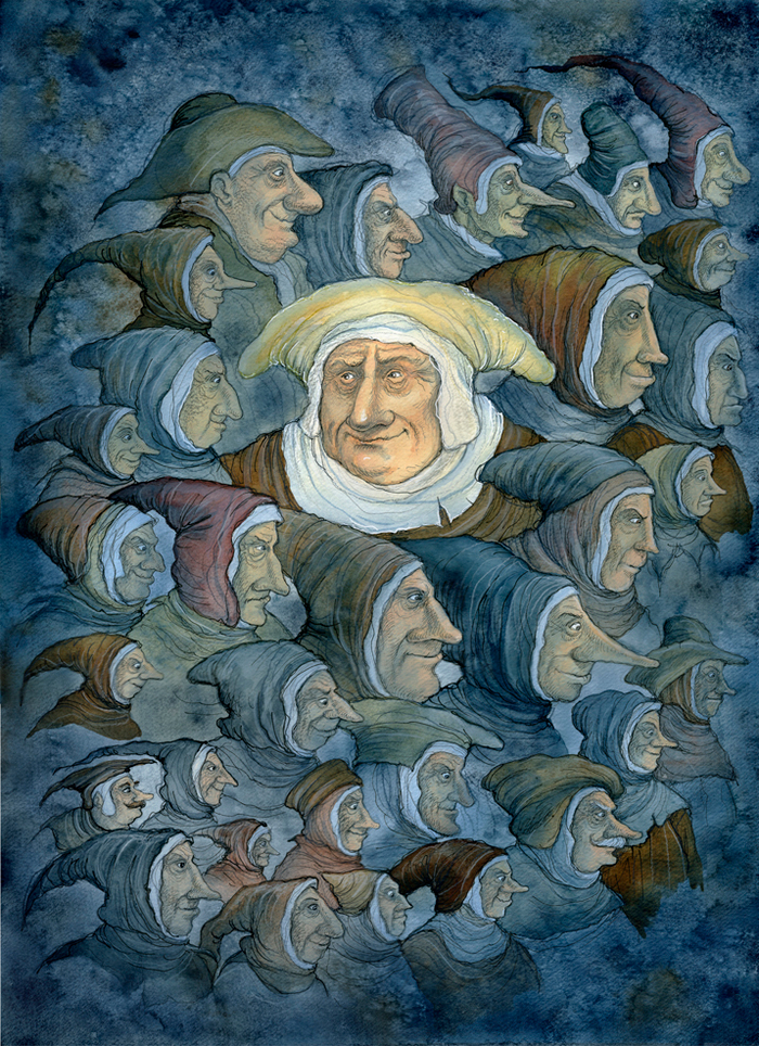 "Лица 2"тушь,перо,акварель 2015