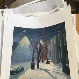 Глубокая ночь на улицах снежного Екатеринбурга