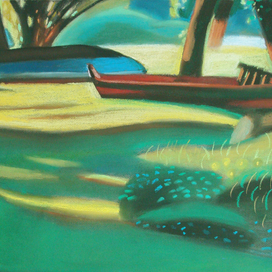 Лодки у Тракайского озера - 2. 2014. б., пастель, 50х65