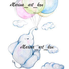 Милый слоник на воздушных шариках Полет