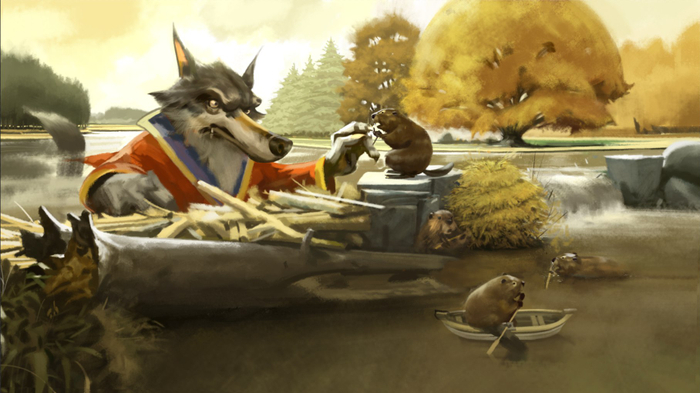 Картинка с волком и бобром