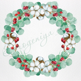 Акварельный венок с листьями эвкалипта