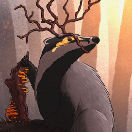 Барсук-шаман в осеннем лесу