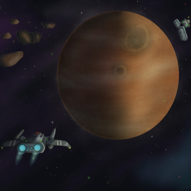 Spaceship is flying to planet