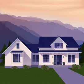 Пейзаж "Домик в горах"