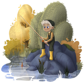 Детская иллюстрация "Осенняя рыбалка"