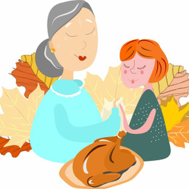 день благодарения, бабушка и внучка