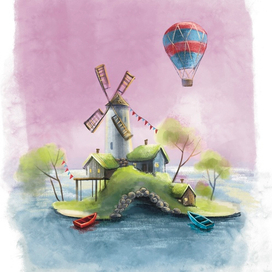 Мельница и воздушный шар