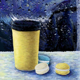 Кофе на фоне дождя