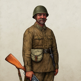 Сержант в летней гимнастерке и каске