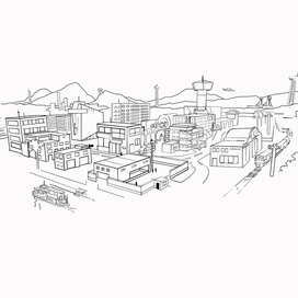 Ч/б панорама города