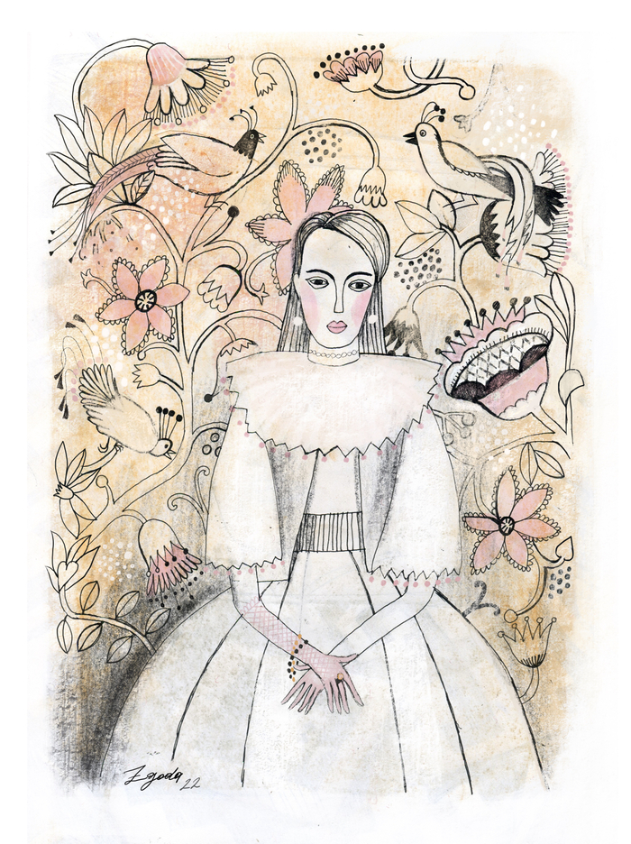 Девушка на фоне орнамента