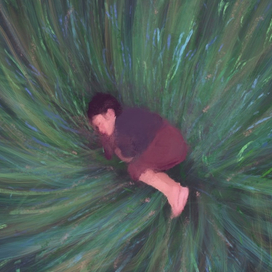 Мальчик спит в траве