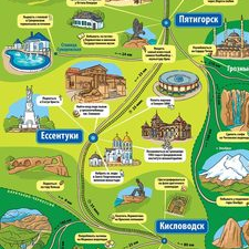 Рисованная туристическая карта региона Кавказских Минеральных Вод